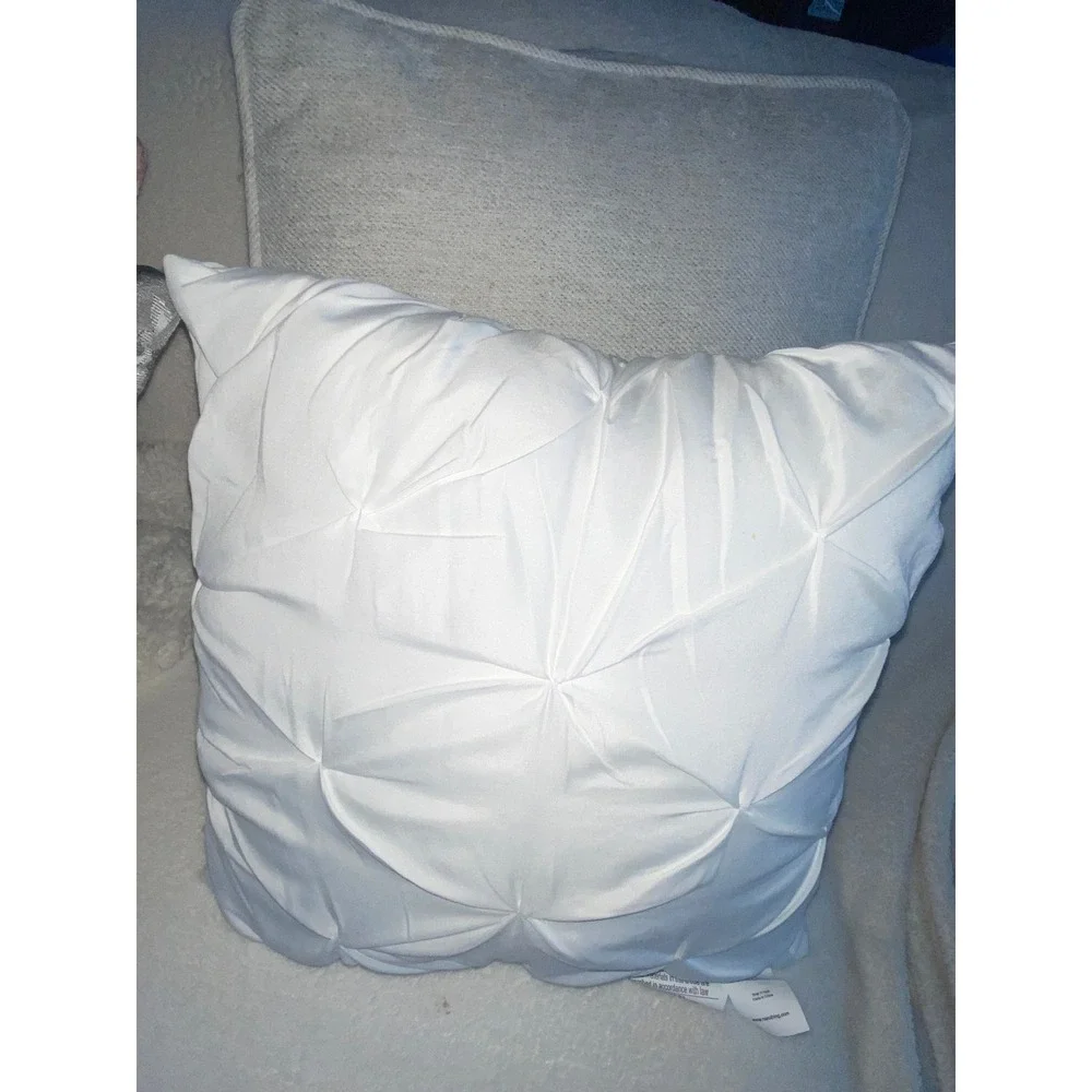 Nanshing America White Pintuck Pleated Square Decorative Throw Pillow 16x16